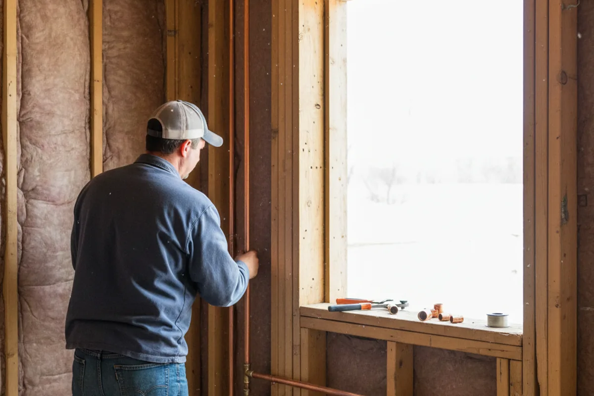 Licensed plumber running new copper supply lines in a Piper City home